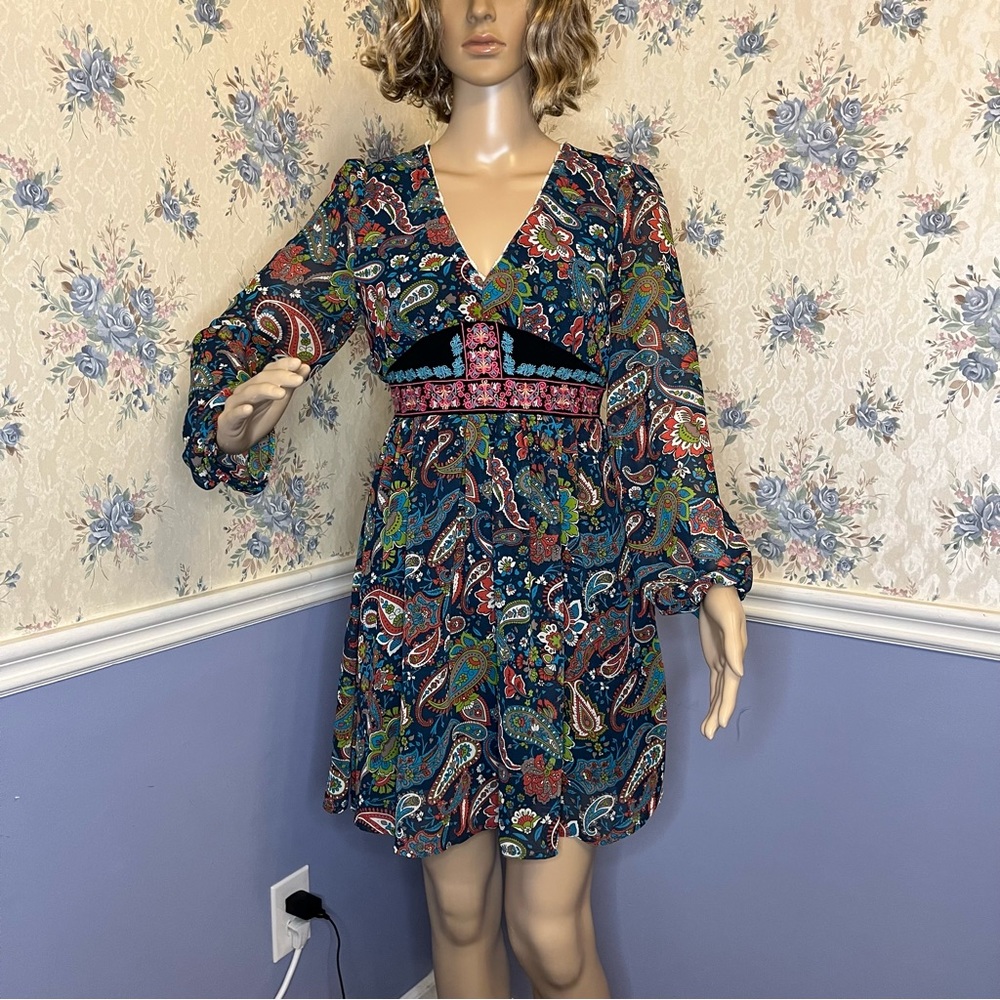 Flying Tomato Boho Empire Waist Paisley Dress, Size S